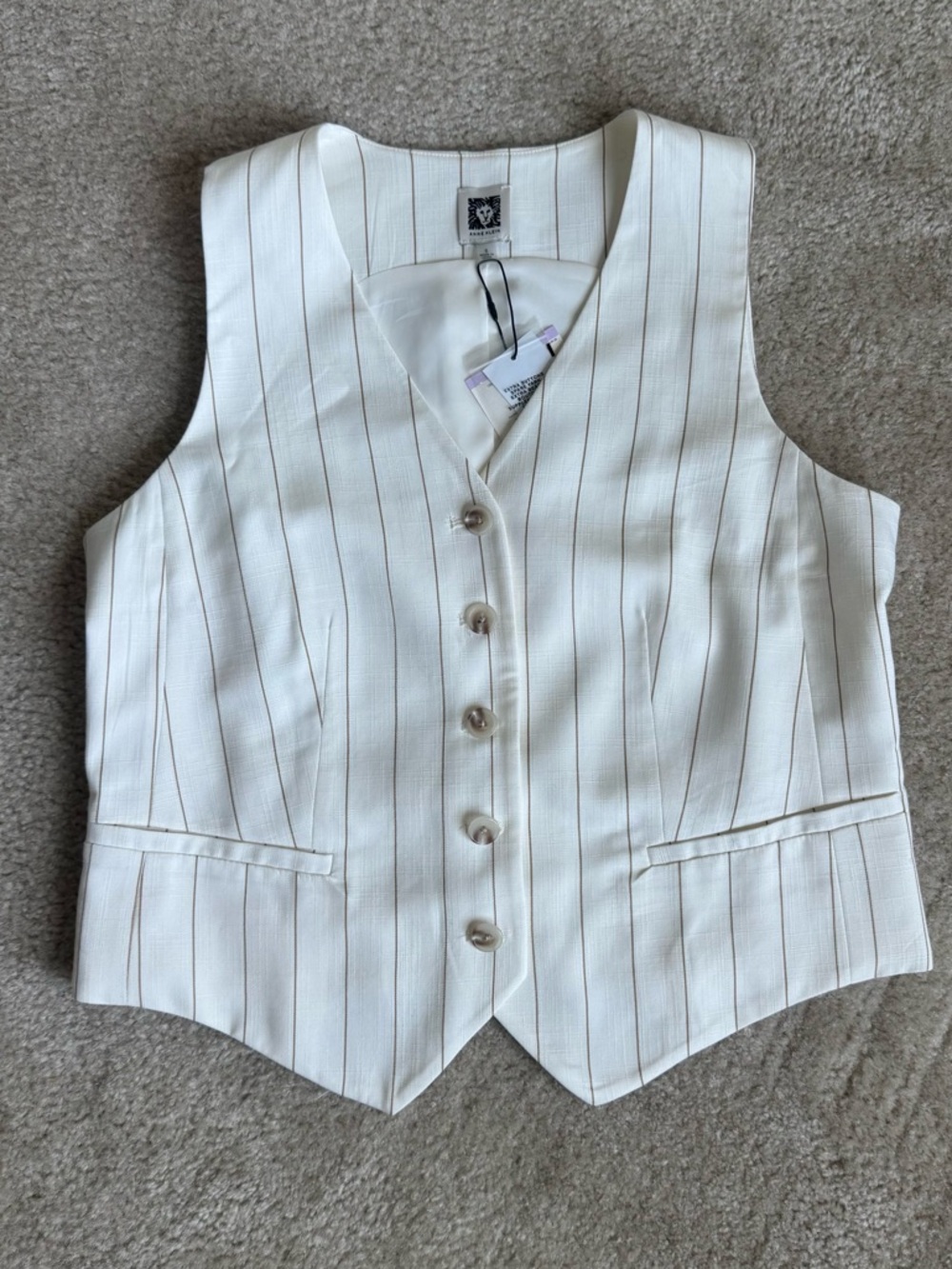 Anne Klein Cream Pinstriped Sleeveless Vest